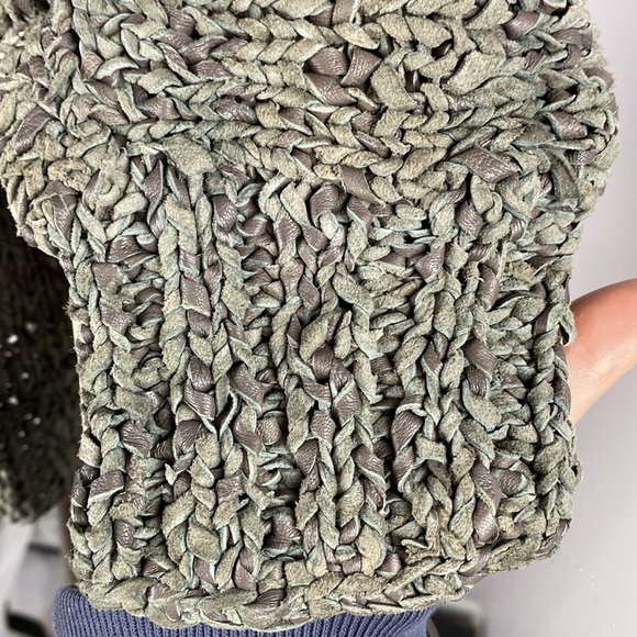 100% Leather Hand knitted Sweater in Olive and Cream size large - Picture 8 of 11